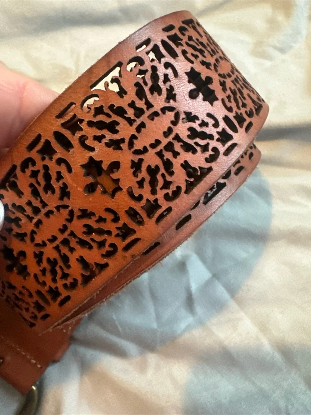 J.Jill brown leather  laser-cut floral belt Size M/L